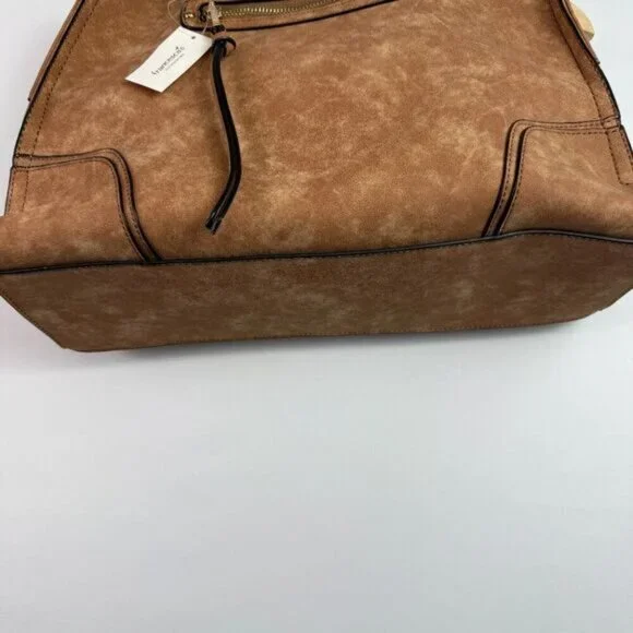 Francesca's Faux Nubuck Leather Slouchy Tote With Sling Strap Cognac Brown - Picture 3 of 4